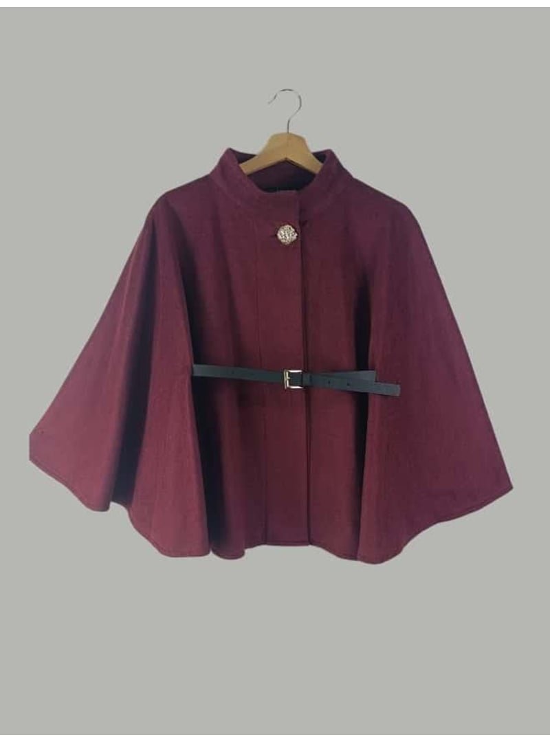 Nergis Neva Kaşe Gold Düğmeli Deri Kemerli Panço Nergis Neva Kaşe Gold Düğmeli Deri Kemerli Panço