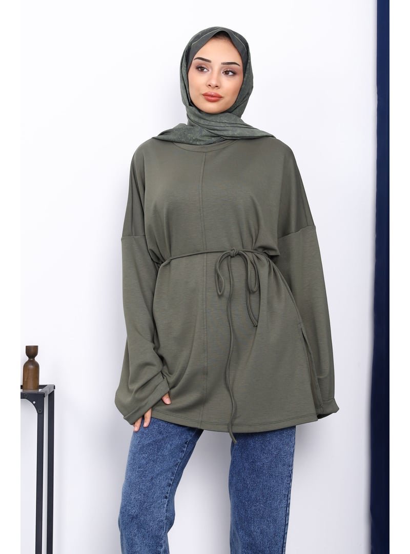 İmaj Butik Haki Yanları Yırtmaçlı Bel İpli Tunik