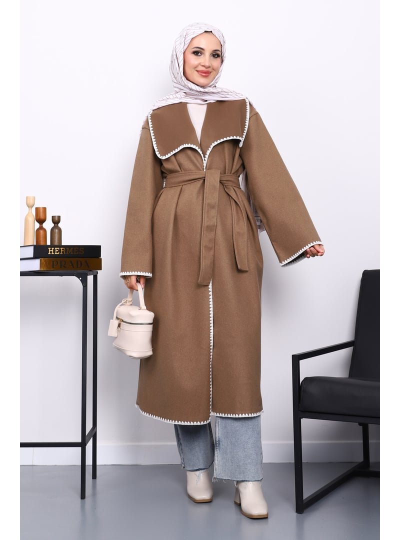 İmaj Butik Vizon Çoban Dikişli Şal Yaka Kaşe Kaban