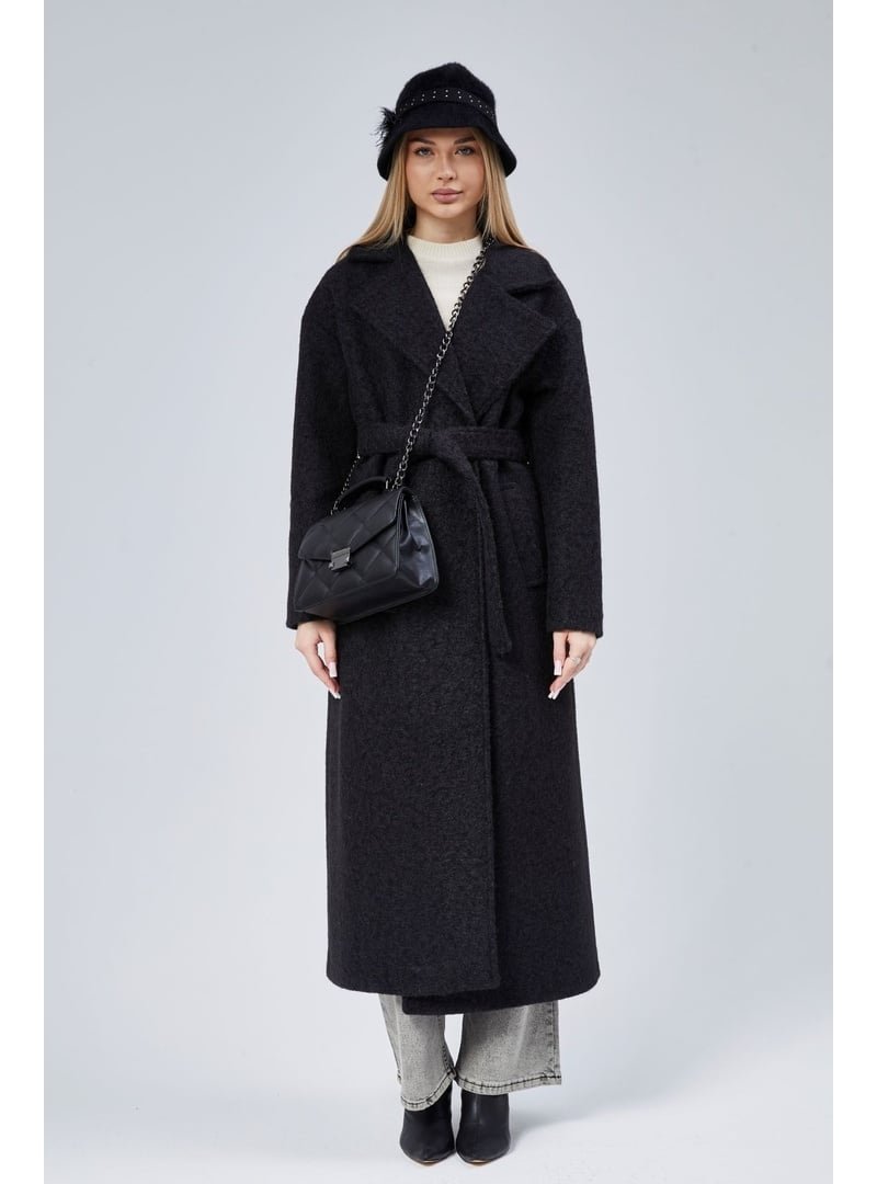 Bolivente Siyah Buklet Kaşe Oversize Kaban