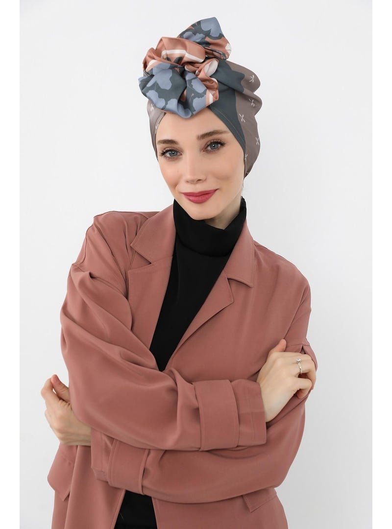 Aisha`s Design Desen V1 Arkadan Bağlanabilir Desenli Saten Bone Türban,db