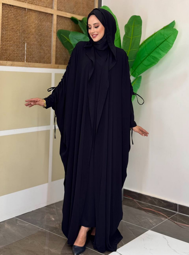 Bilenler Kapüşonlu Abaya & Elbise İkili Takım – Medine İpeği