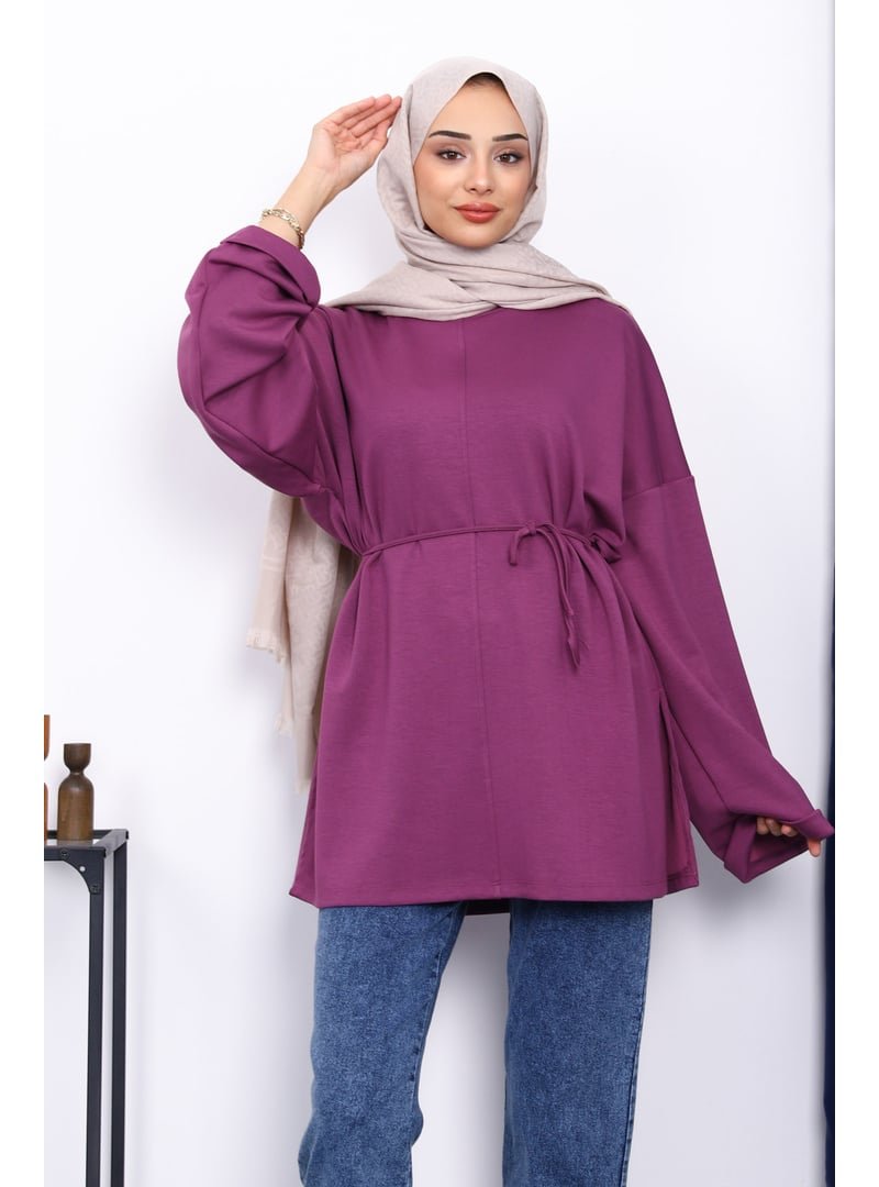 İmaj Butik Mürdüm Yanları Yırtmaçlı Bel İpli Tunik