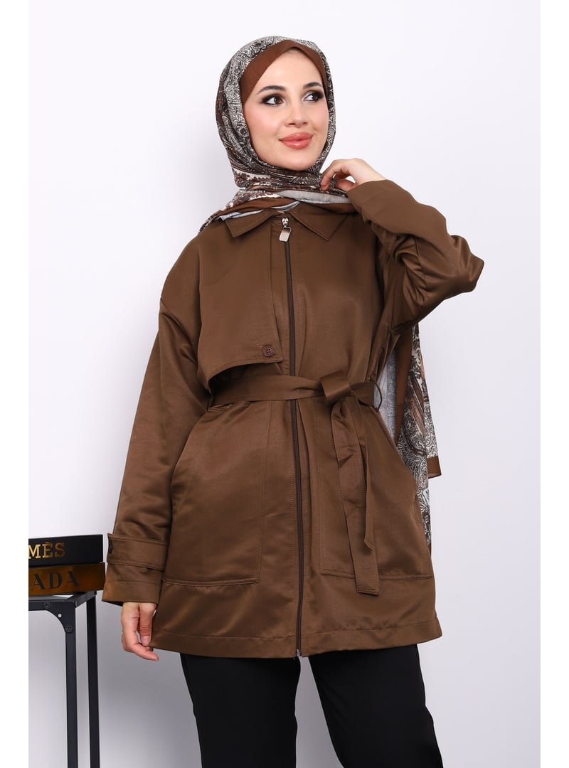İmaj Butik Kahverengi Cep Detaylı Kuşaklı Ceket İmaj Butik Kahverengi Cep Detaylı Kuşaklı Ceket