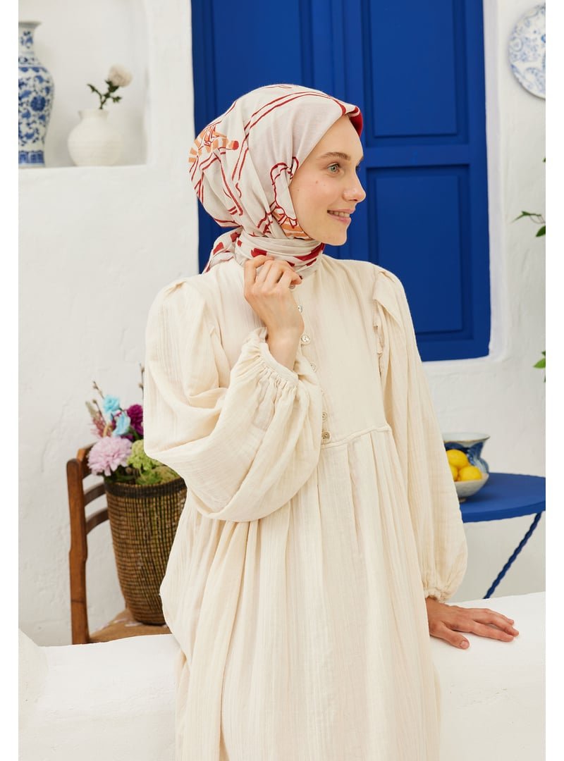 FRESHSCARFS Kırmızı Endless Summer Desen Pamuk Vual Eşarp
