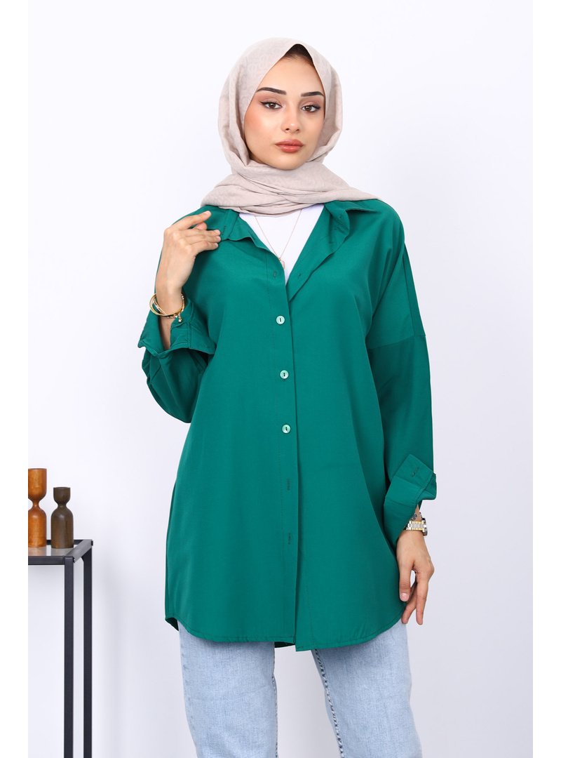 İmaj Butik Zümrüt Düz Terikoton Salaş Gömlek