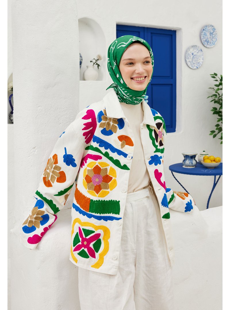 FRESHSCARFS Yeşil Summer Vibes Desen Pamuk Vual Eşarp