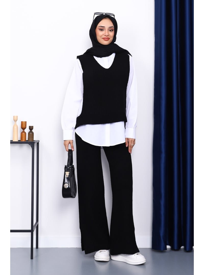 İmaj Butik Siyah Gömlekli Üçlü Triko Takım