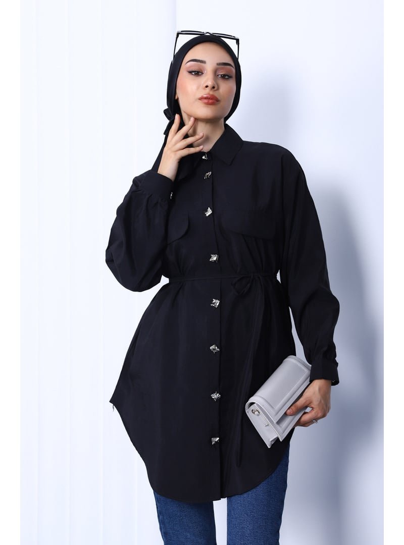 İmaj Butik Siyah Ön Düğmeli Modal Tunik