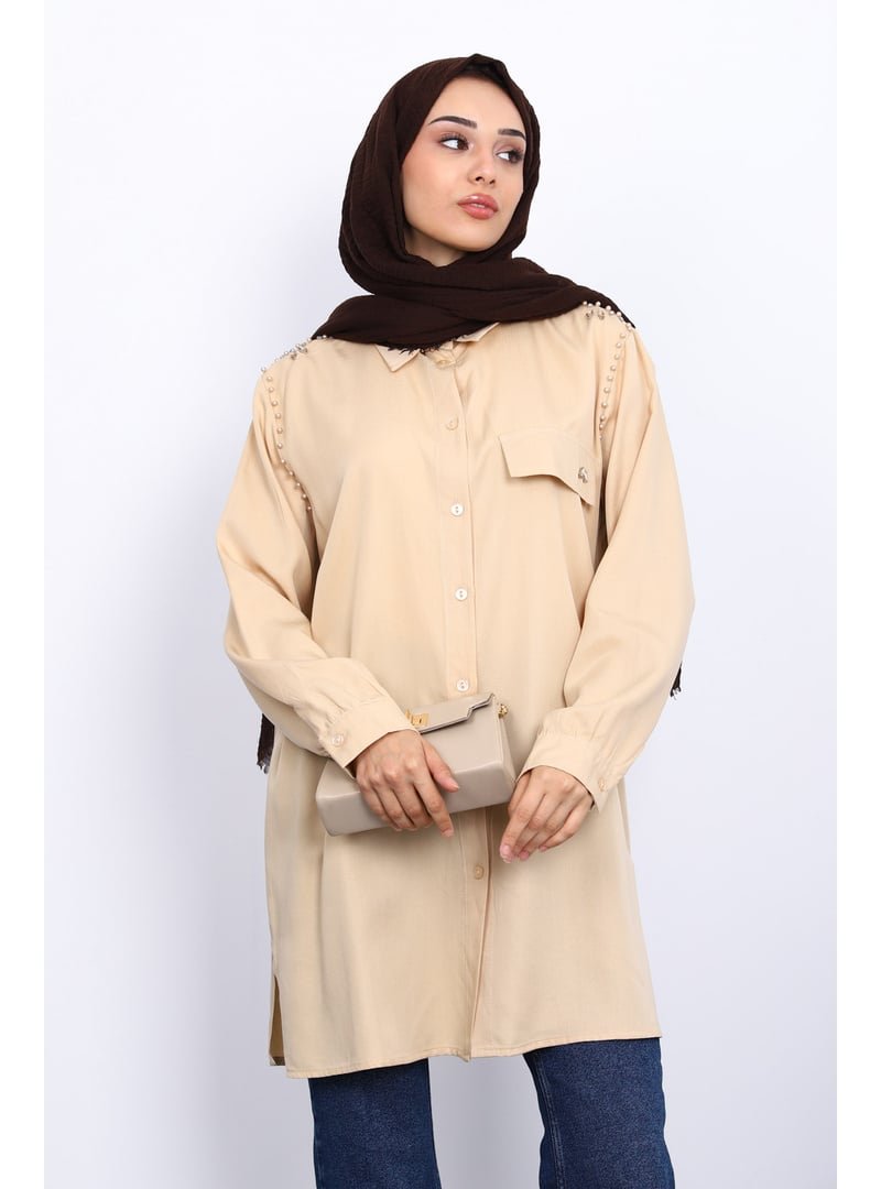 İmaj Butik Bej Omuzları İncili Tunik