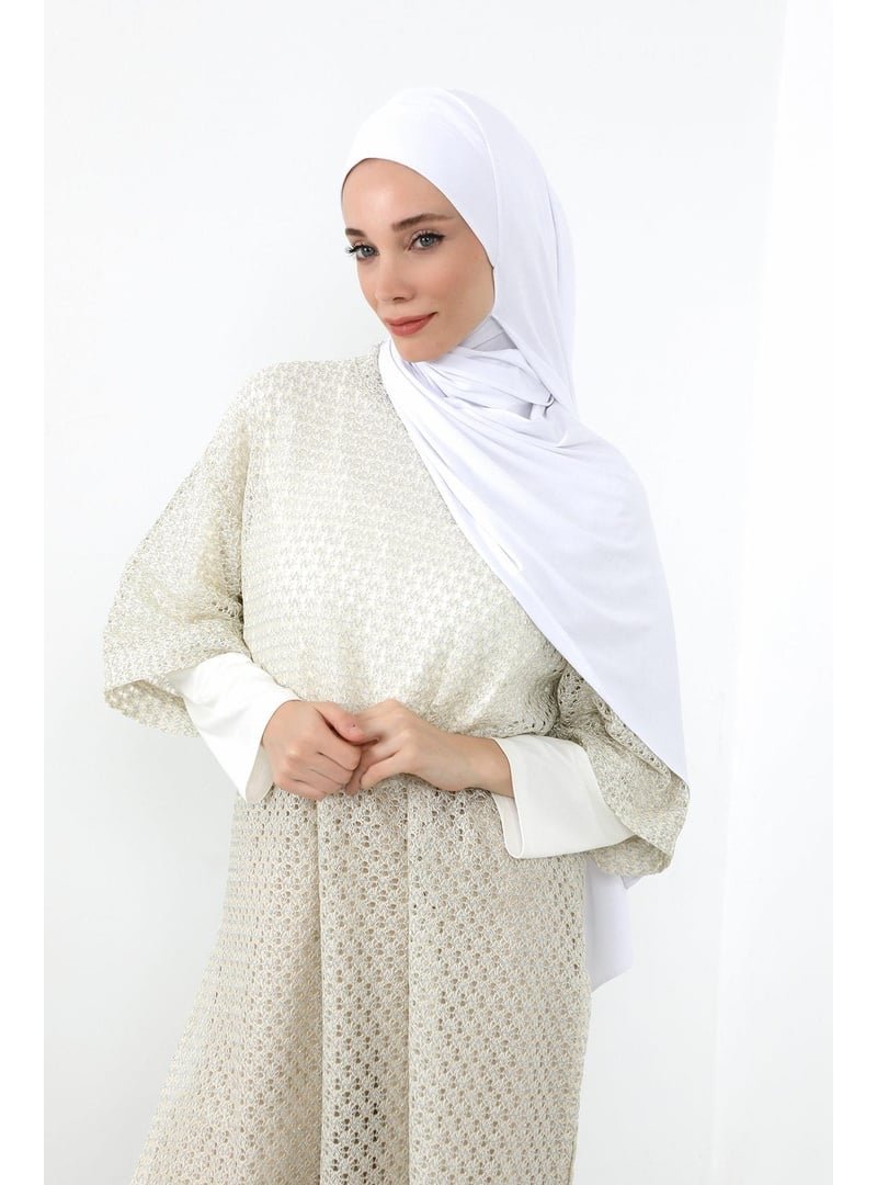 Aisha`s Design Beyaz Boynu Kapatan Ninja Boneli Pratik Penye Şal,ps