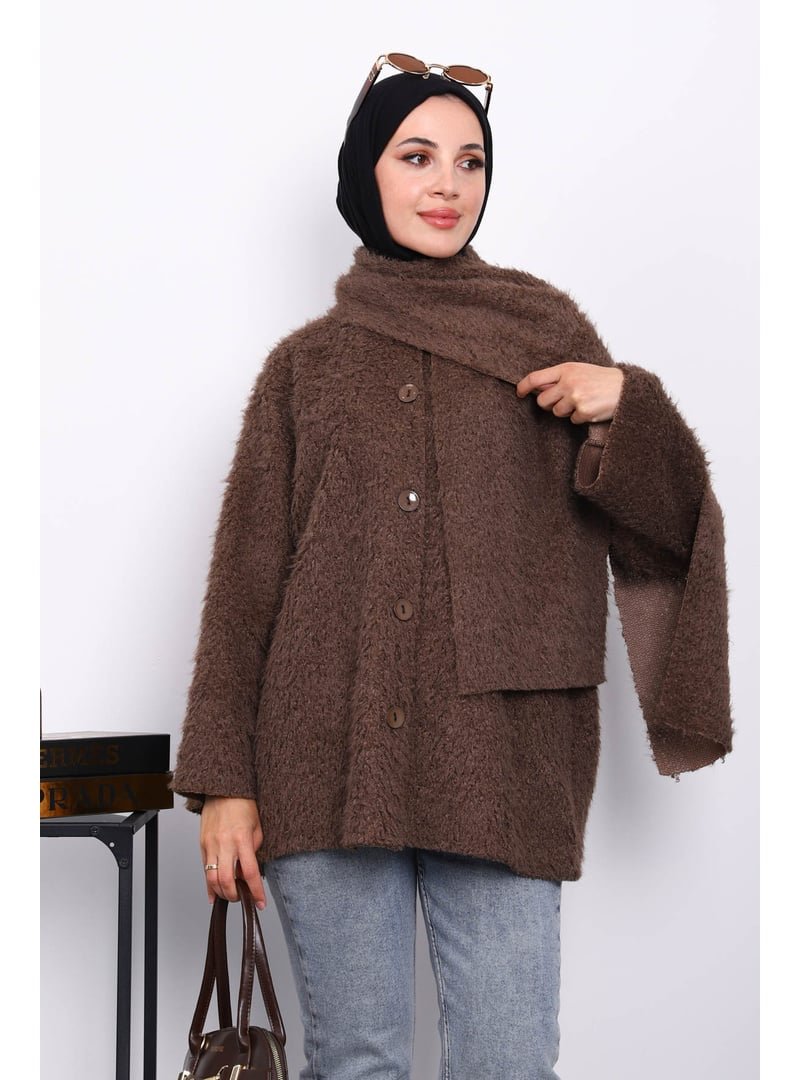 İmaj Butik Kahverengi Atkılı Detaylı Düğmeli Angora Ceket İmaj Butik Kahverengi Atkılı Detaylı Düğmeli Angora Ceket