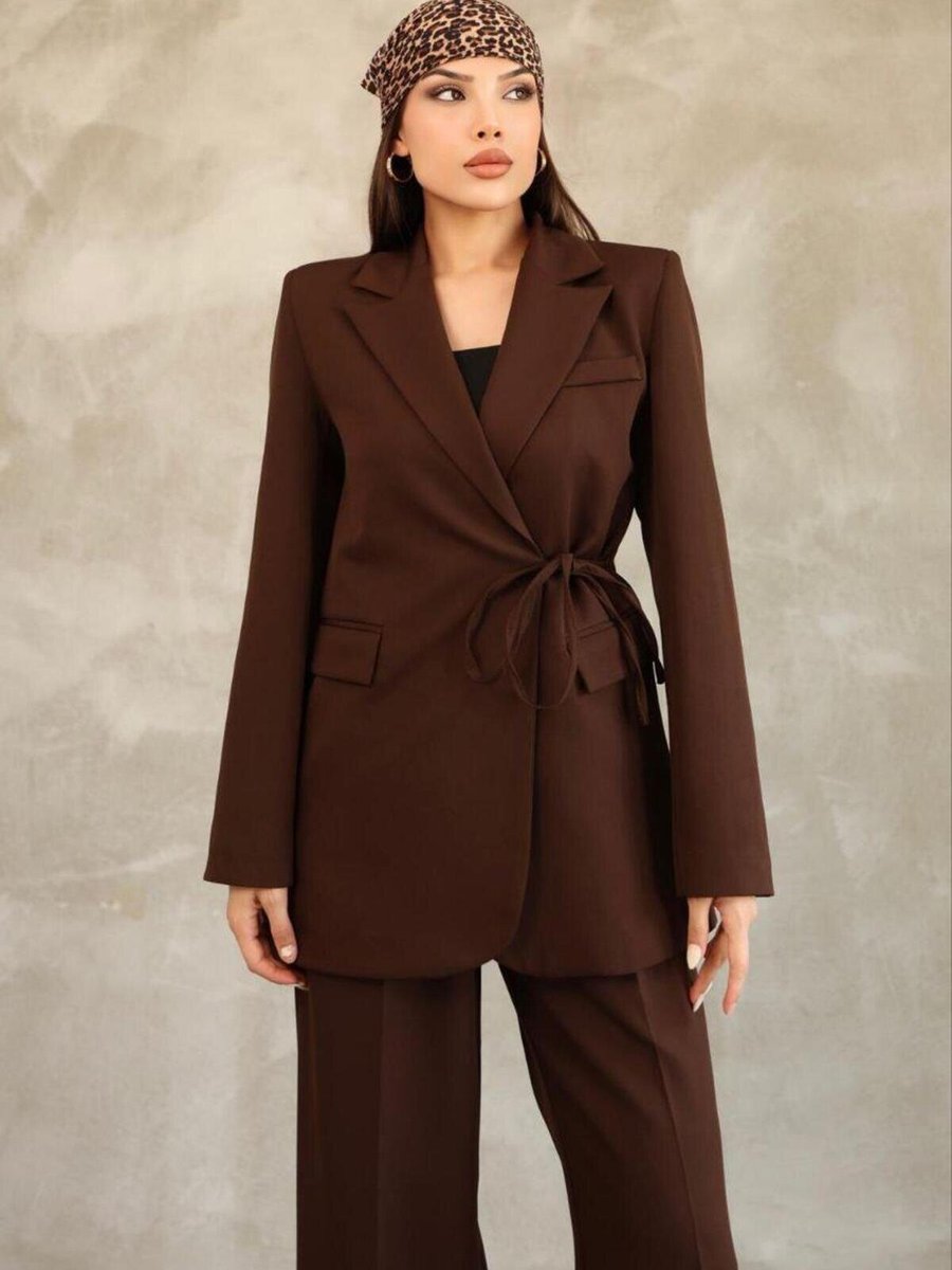 RAWEA FASHİON Kahve Blazer Yandan Bağlamalı Şık Ve Rahat Ceket