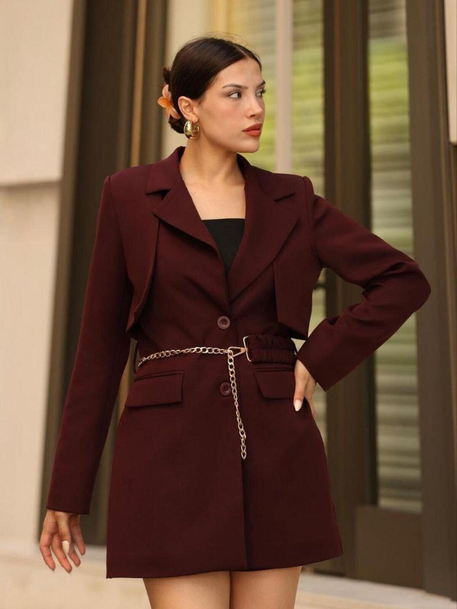 RAWEA FASHİON Bordo Zincirli Ceket