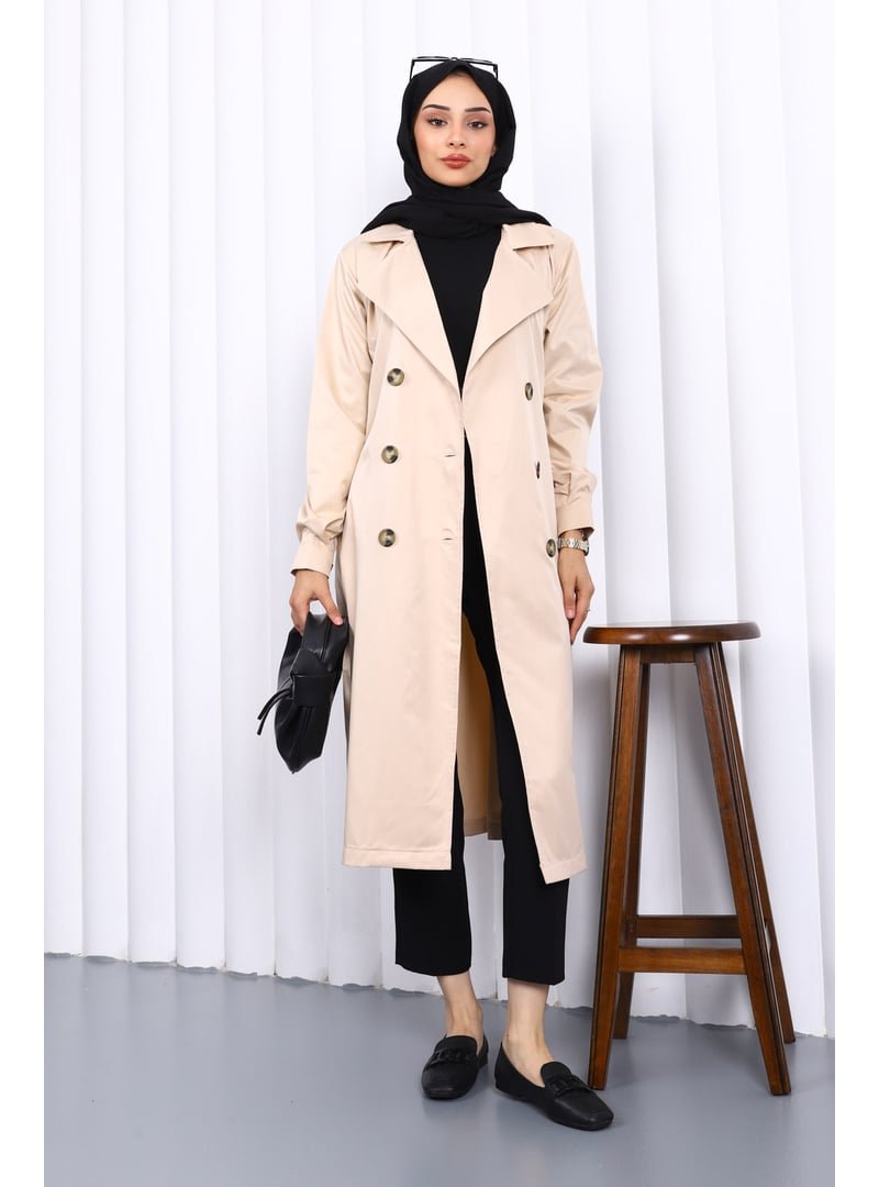 İmaj Butik Bej Kruvaze Yaka Düğmeli Trençkot