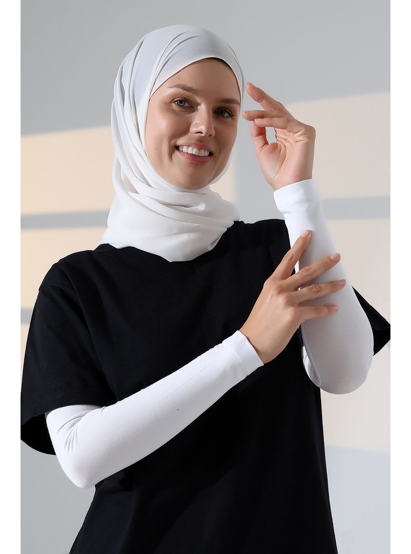 İhvanonline Beyaz Düz Dikişsiz Pratik Likralı Kolluk Penye Namaz Kolluğu