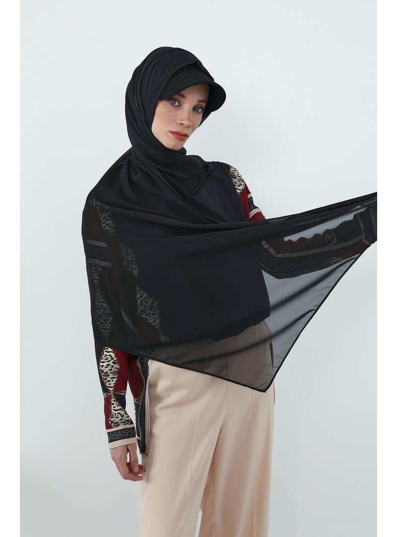 Aisha`s Design Siyah Penye Siperlikli Boneli Pratik Şifon Şal,ss Aisha's Design