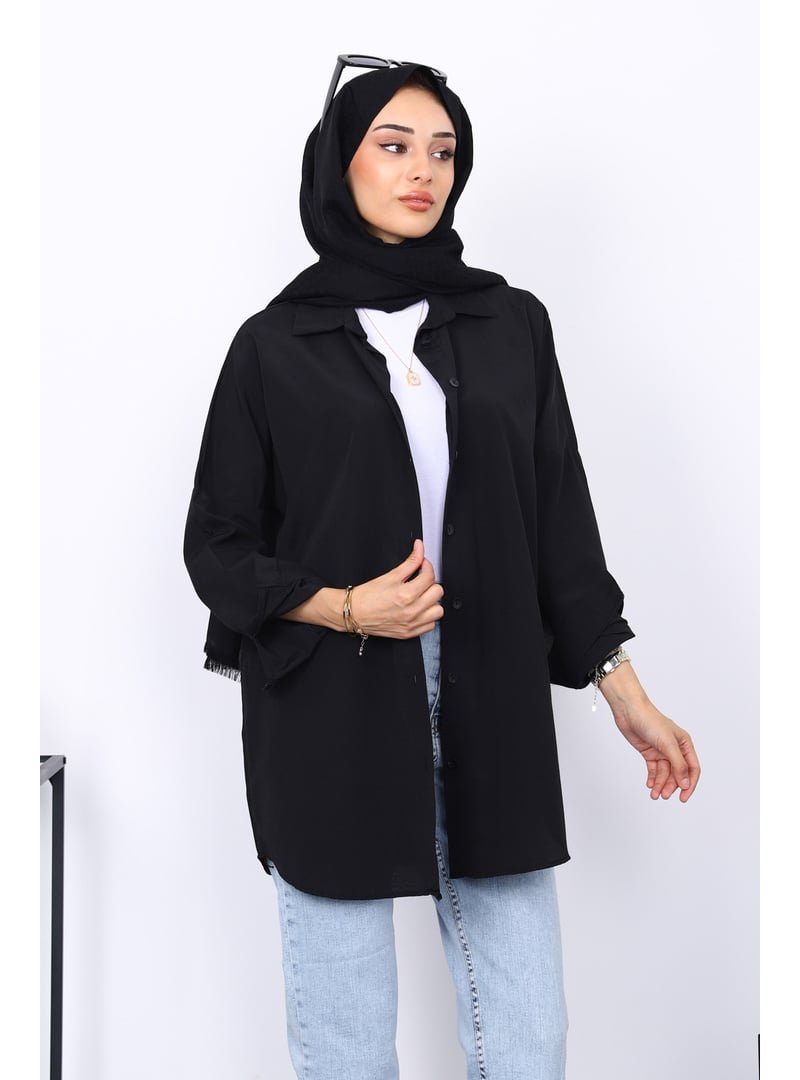 İmaj Butik Siyah Düz Terikoton Salaş Gömlek