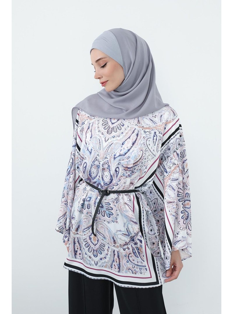 Aisha`s Design Gri Boyun Kapatan Penye İç Boneli Krep Şal,ps