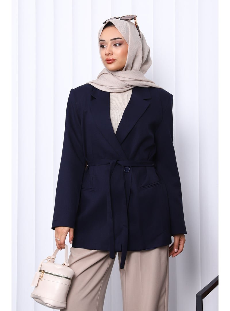 İmaj Butik Lacivert Kruvaze Yaka Düğmeli Blazer Ceket