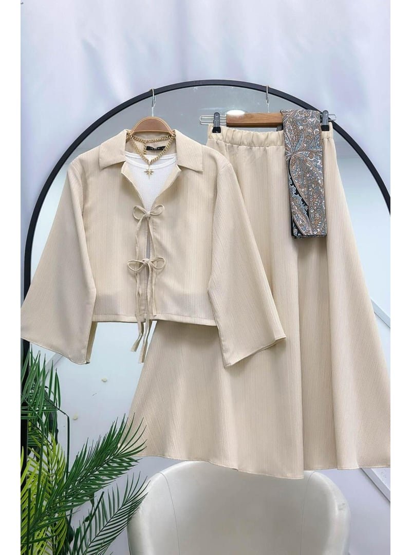 Volt Clothing Krem Merve Etek Ceket İkili Takım