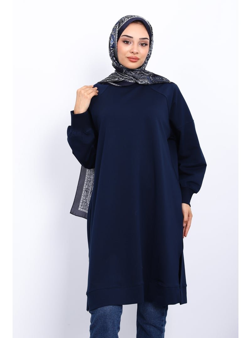 İmaj Butik Lacivert Yanları Yırtmaçlı Modal Tunik