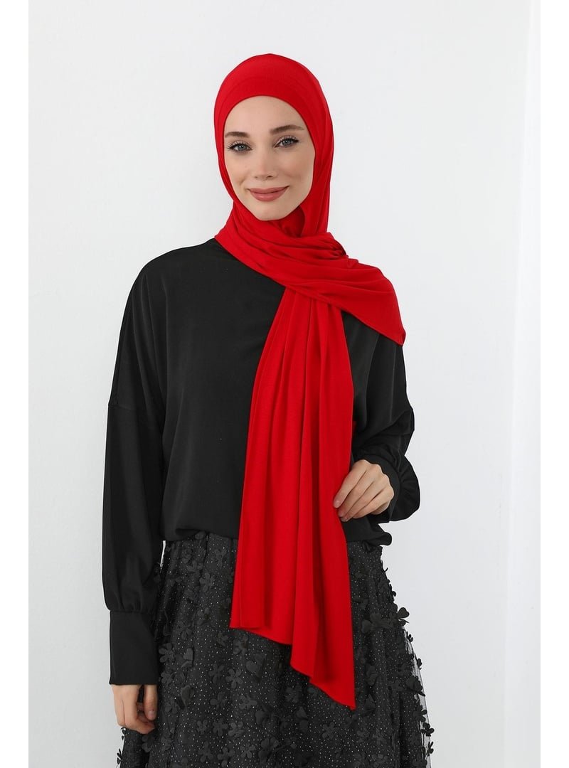 Aisha`s Design Kırmızı Boynu Kapatan Ninja Boneli Pratik Penye Şal,ps