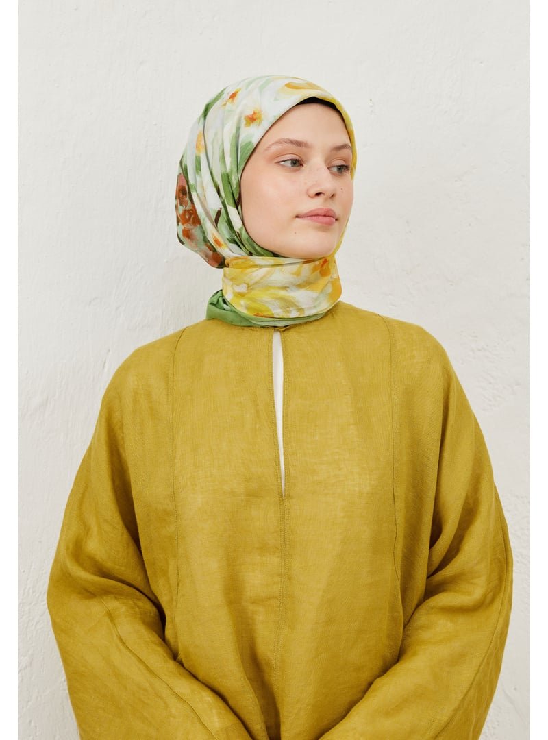 FRESHSCARFS Sprıng Flora Desen Pamuk Vual Eşarp Orman