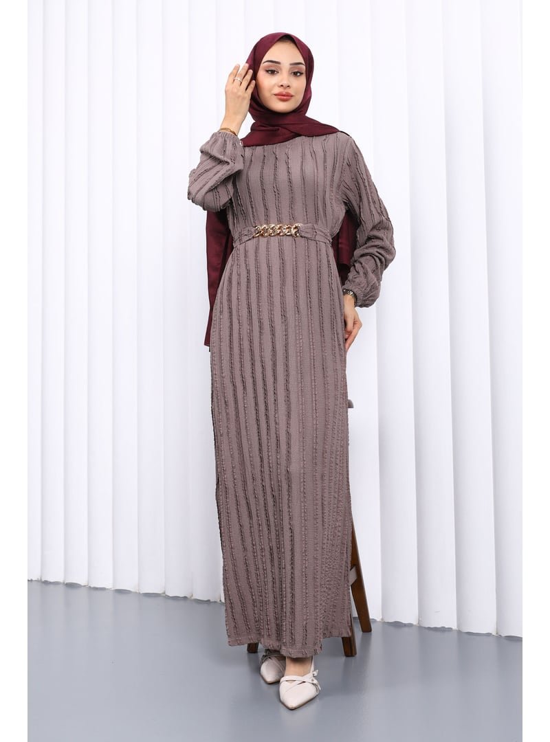 İmaj Butik Gri Beli Kemerli Fırfır Detaylı Gofre Elbise İmaj Butik Gri Beli Kemerli Fırfır Detaylı Gofre Elbise