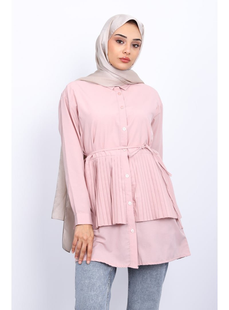 İmaj Butik Pembe Yan Bağlamalı Poplin Tunik