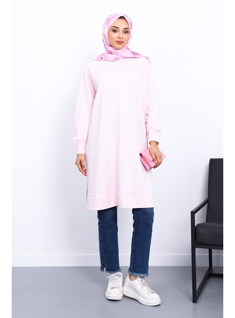 İmaj Butik Pembe Yanları Yırtmaçlı Modal Tunik