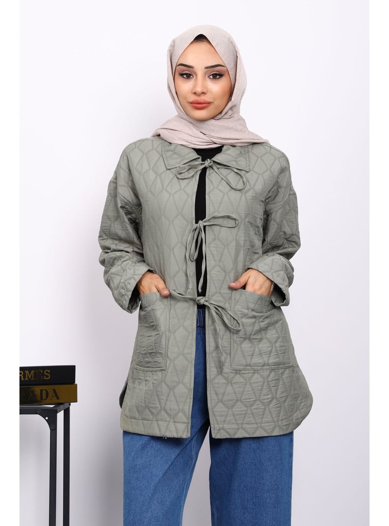 İmaj Butik Yeşil Yakalı Çift Cepli Kapitone Ceket