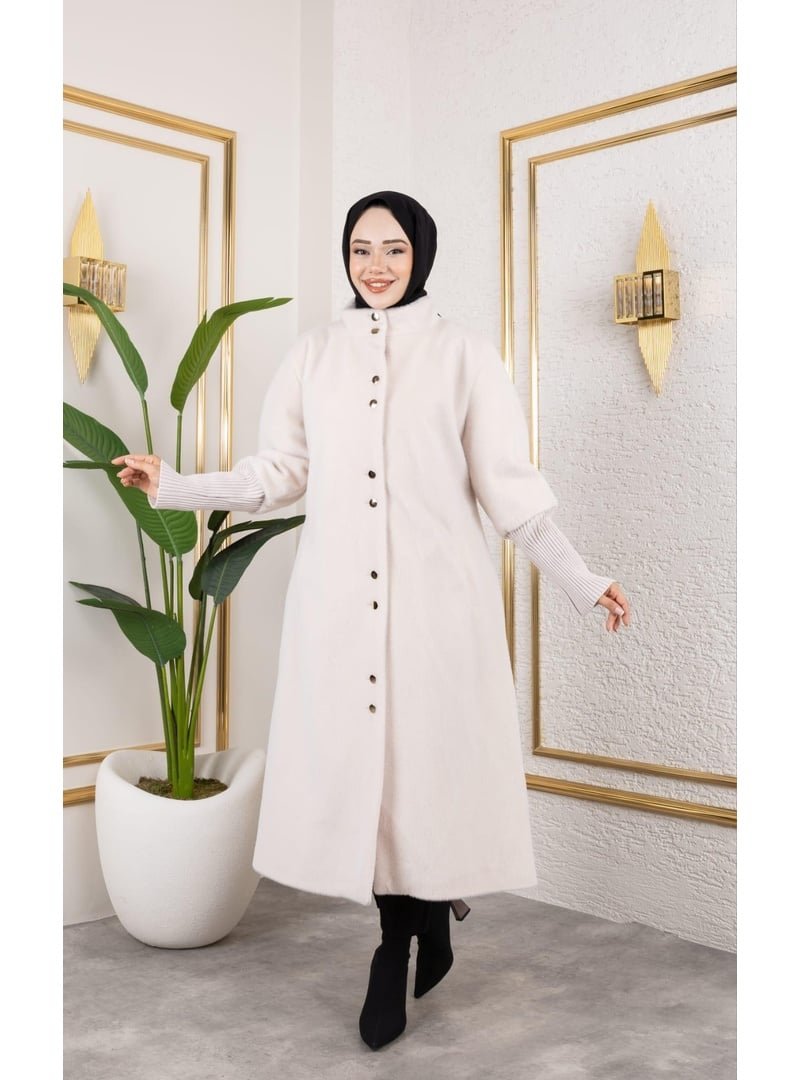 Harmatime butik Astarlı Angora Düğmeli Vizyon Kaban