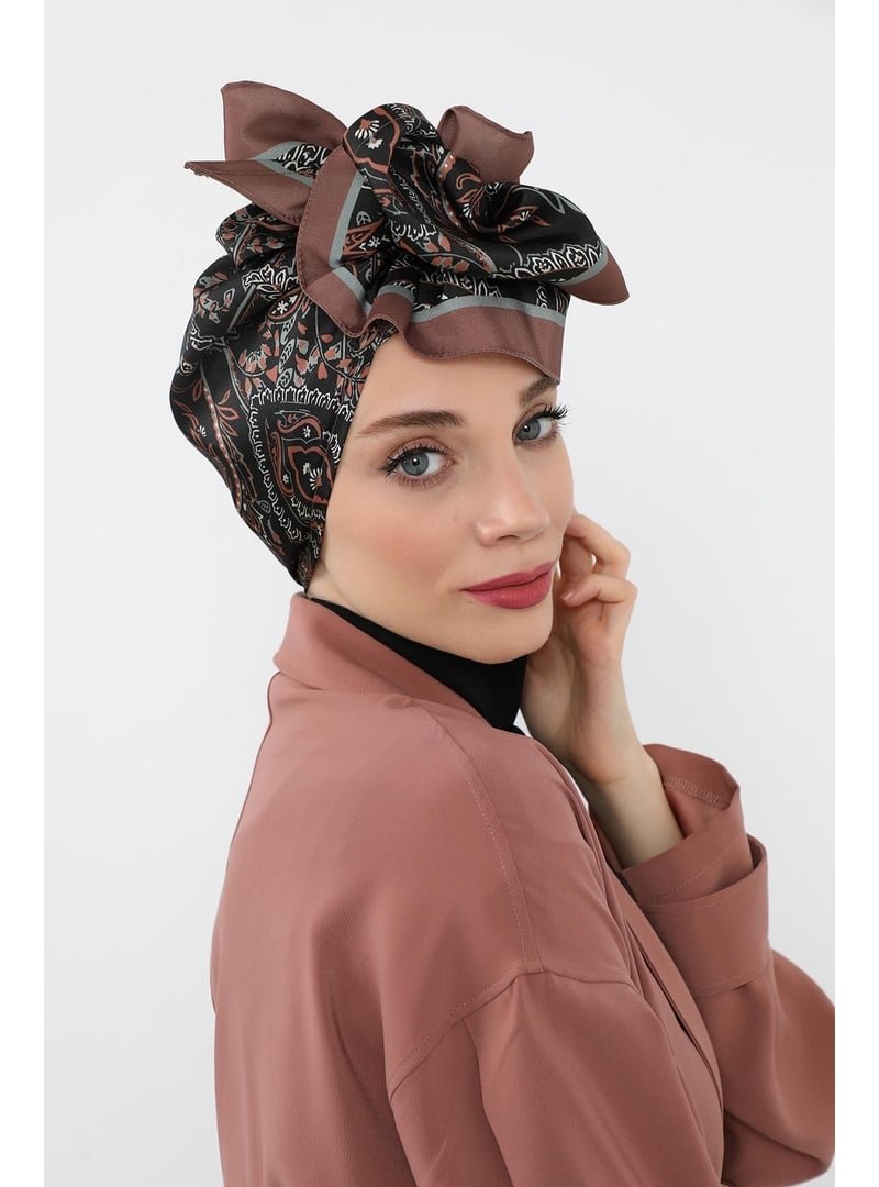 Aisha`s Design Desen V1 Arkadan Bağlanabilir Desenli Saten Bone Türban,db