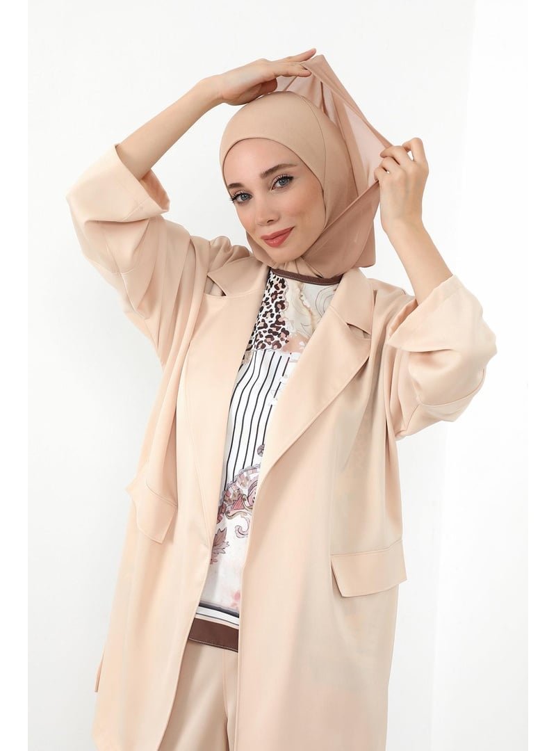 Aisha`s Design Sütlü Kahve Boyun Kapatıcı Özellikli Şifon Kapüşonlu Penye Bone,b