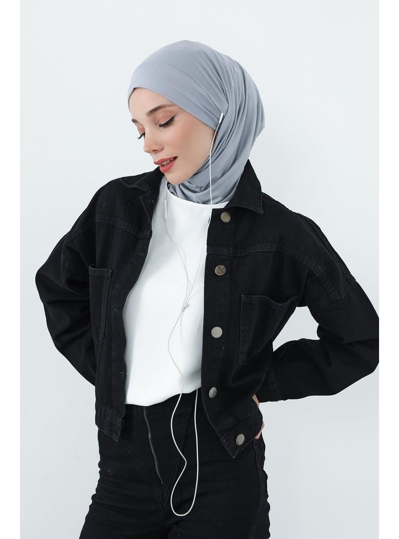 Aisha`s Design Gri Boyun Kapatıcı Özellikli Ve Kulaklık Girişli Penye Bone,b