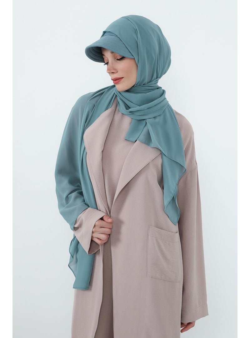 Aisha`s Design Çağla Yeşili Penye Siperlikli Boneli Pratik Şifon Şal,ss Aisha's Design Koyu Mint