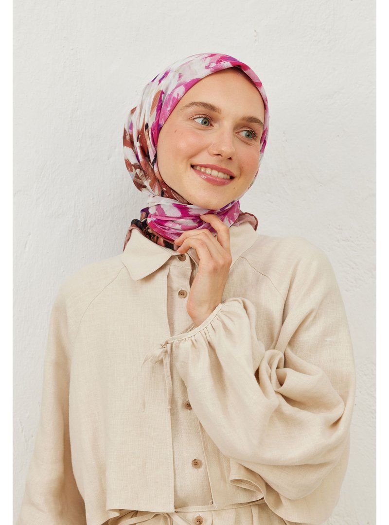 FRESHSCARFS Sprıng Flora Desen Pamuk Vual Eşarp Orkide