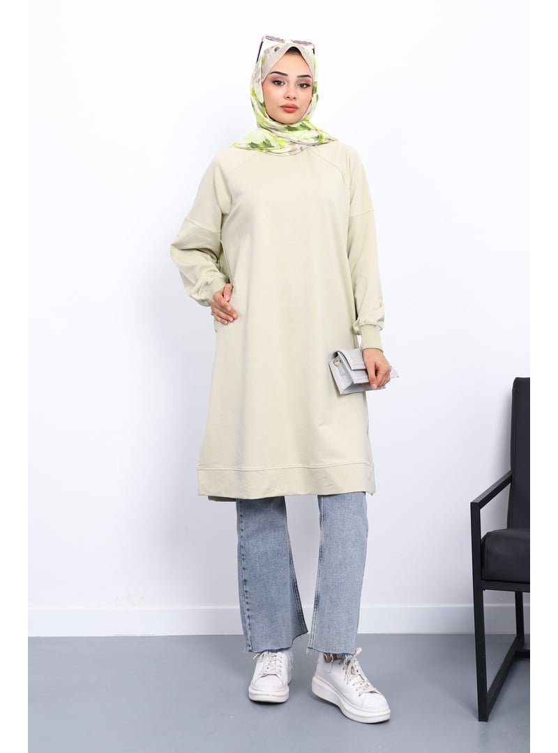 İmaj Butik Pastel Yeşili Yanları Yırtmaçlı Modal Tunik