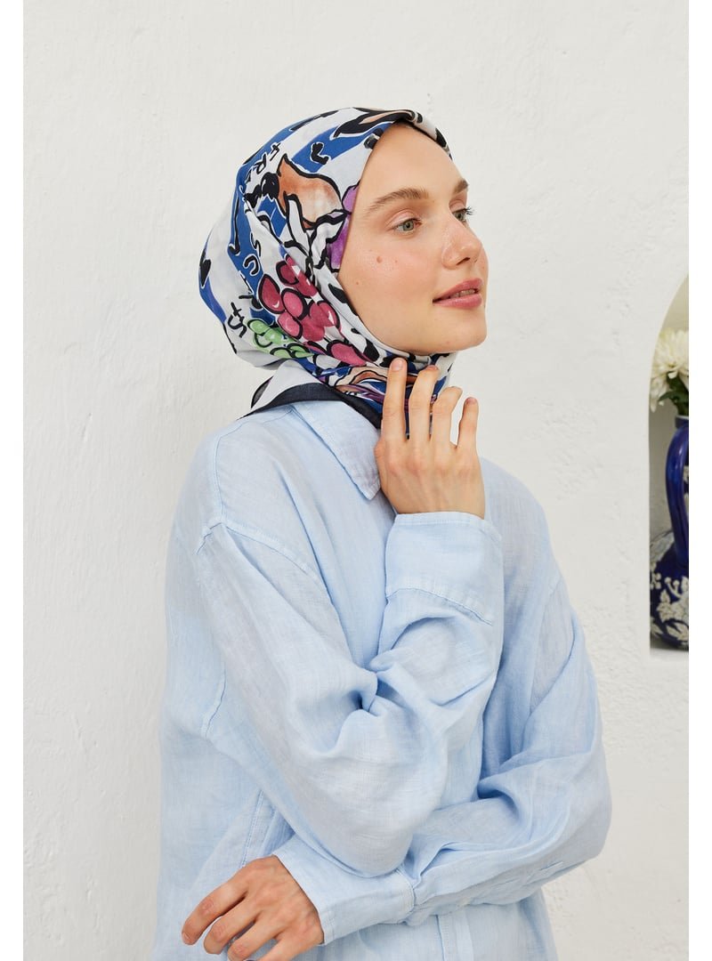 FRESHSCARFS Mavi Lemonade Desen Pamuk Vual Eşarp