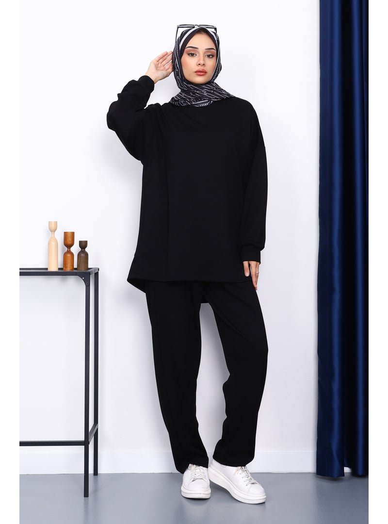İmaj Butik Siyah Bisiklet Yaka Tunik Pantolonlu Takım