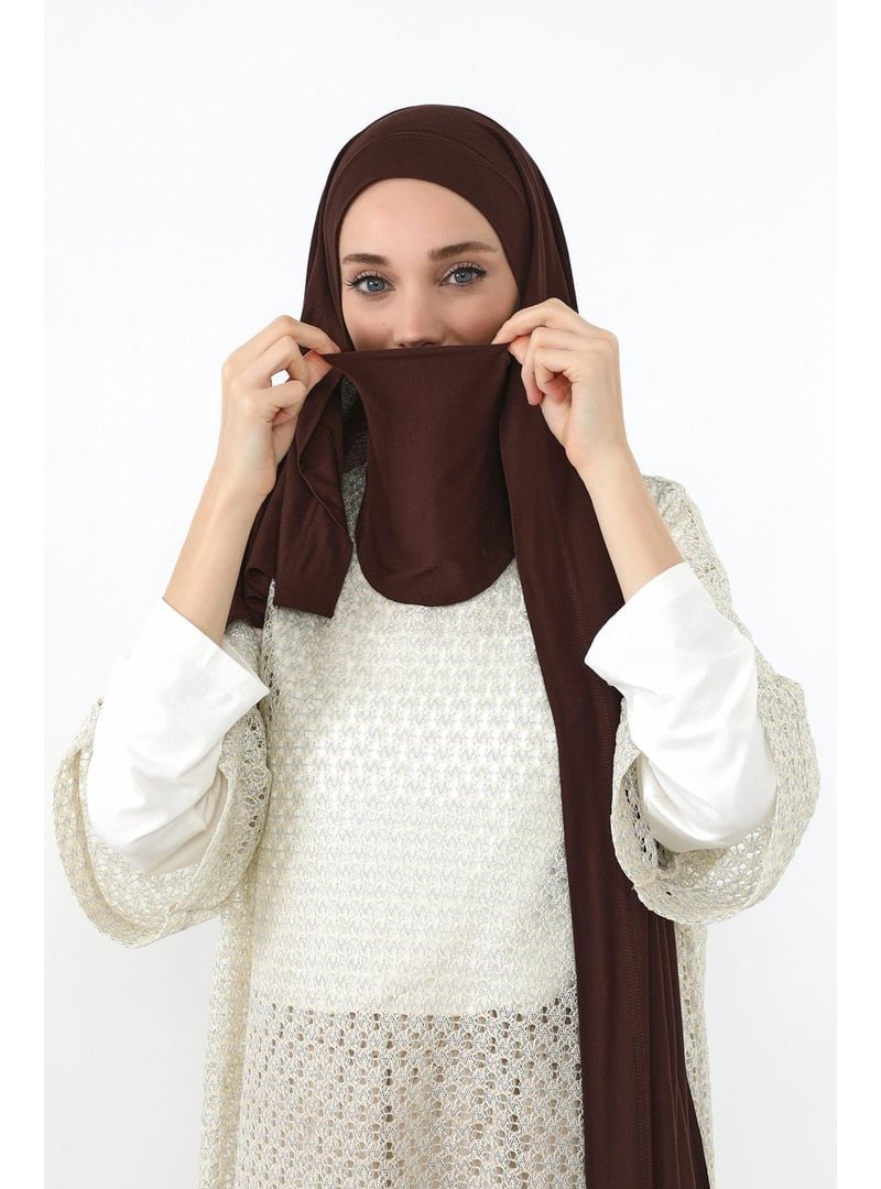 Aisha`s Design Kahverengi Boyun Kapatan Peçe Özellikli Penye Boneli Şal,ps