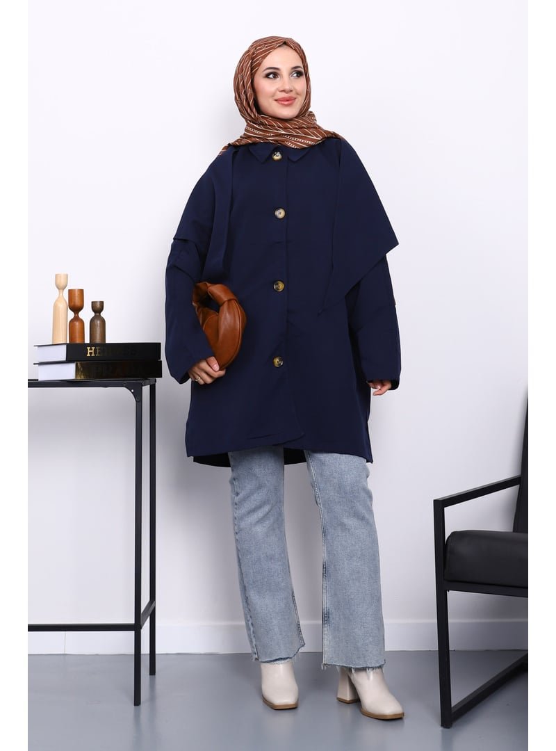 İmaj Butik Lacivert Pelerin Detaylı Düğmeli Trençkot İmaj Butik Lacivert Pelerin Detaylı Düğmeli Trençkot