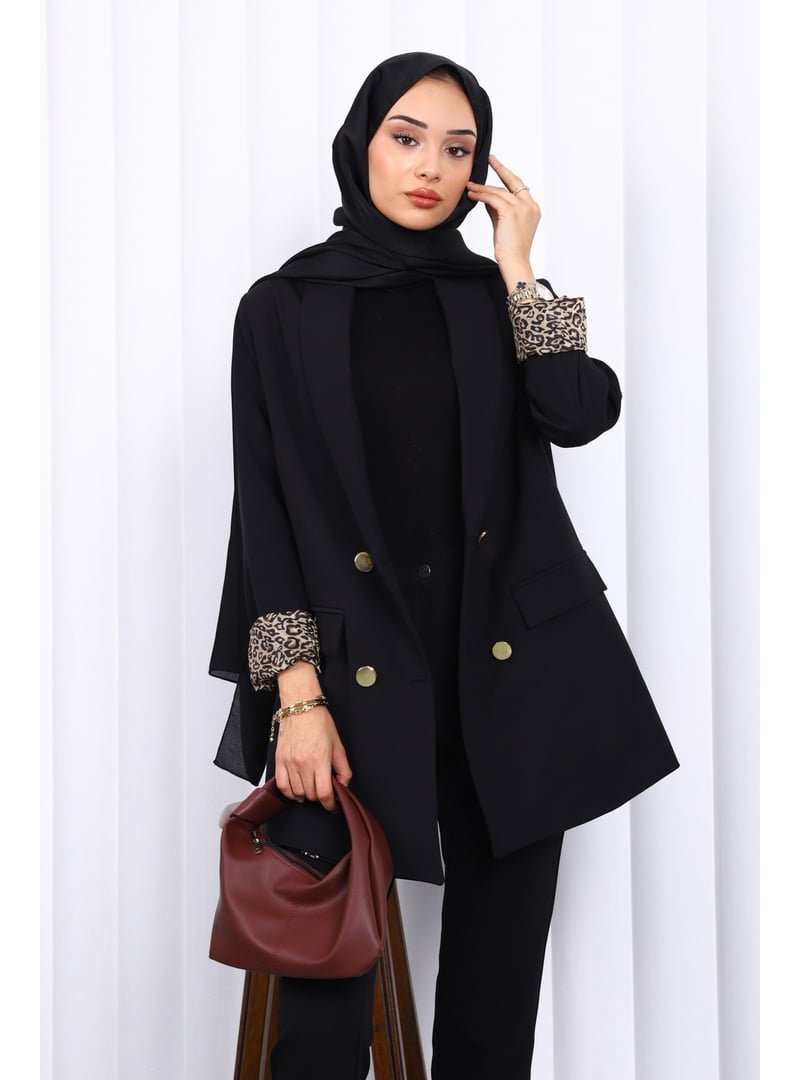 İmaj Butik Siyah Kruvaze Yaka Düğmeli Blazer Ceket