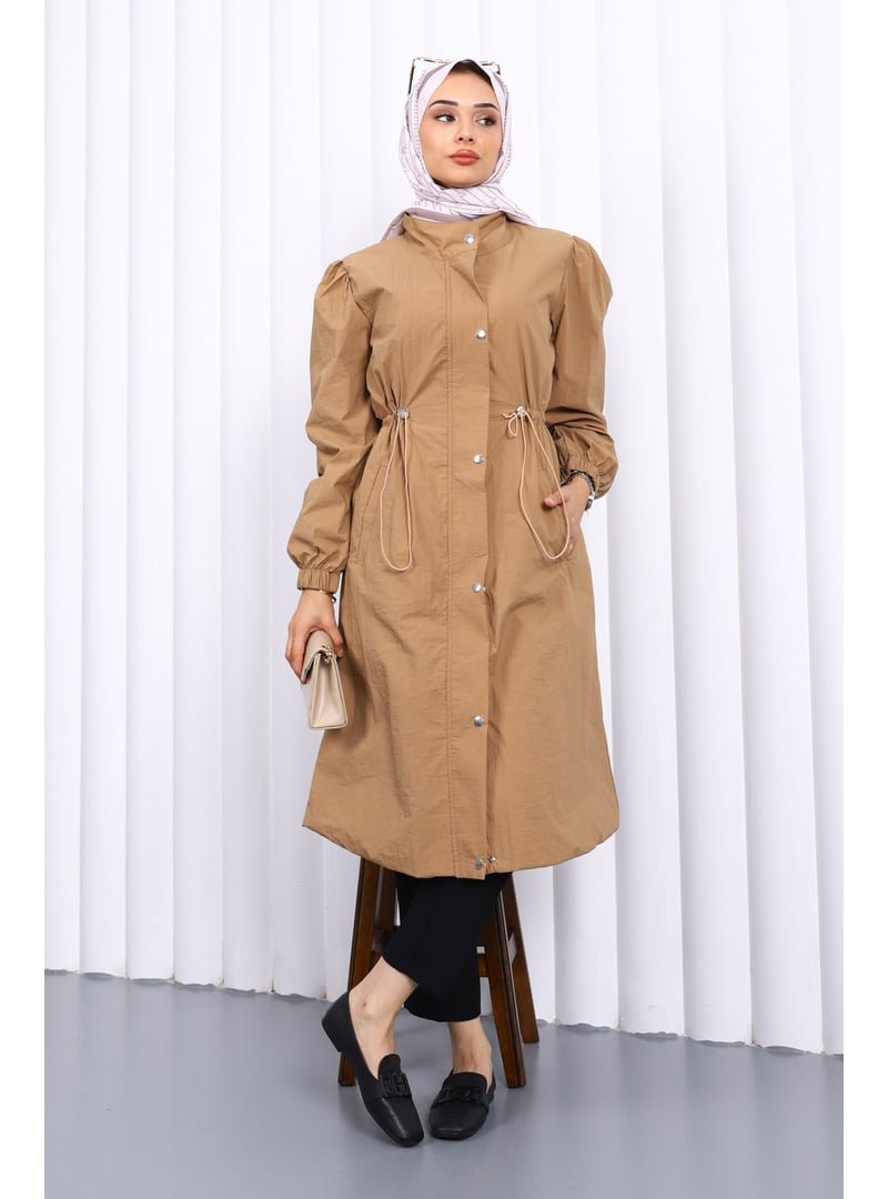 İmaj Butik Vizon Çıtçıtlı Bel Lastikli Trençkot