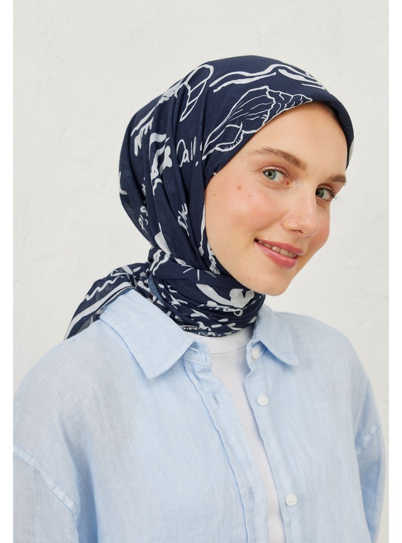 FRESHSCARFS Lacivert Summer Vibes Desen Pamuk Vual Eşarp
