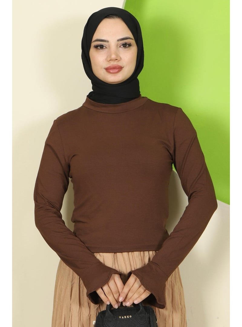 Hafsa Mina Kahverengi Manşeti Volanlı Bisiklet Yaka Body Hafsa Mina Kahverengi Manşeti Volanlı Bisiklet Yaka Body