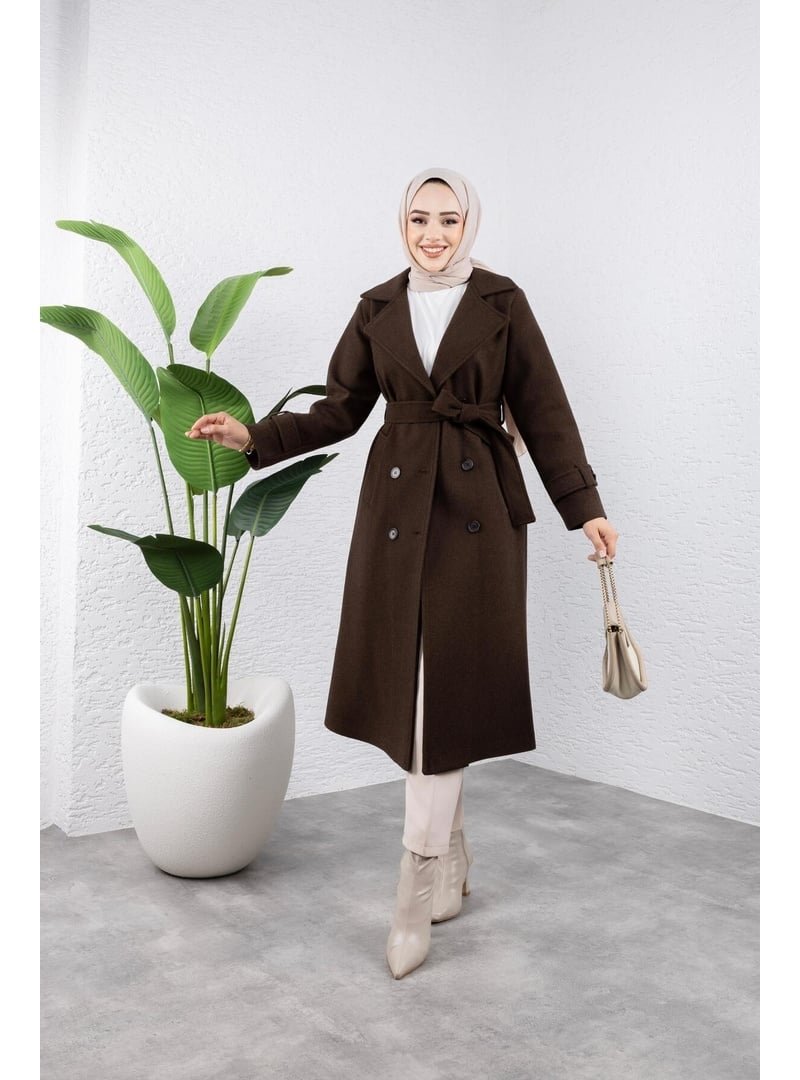 Harmatime butik Kuşaklı Kaşe Kaban