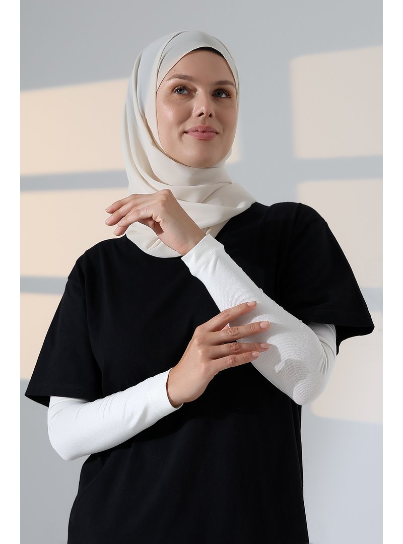 İhvanonline Krem Düz Dikişsiz Pratik Likralı Kolluk Penye Namaz Kolluğu