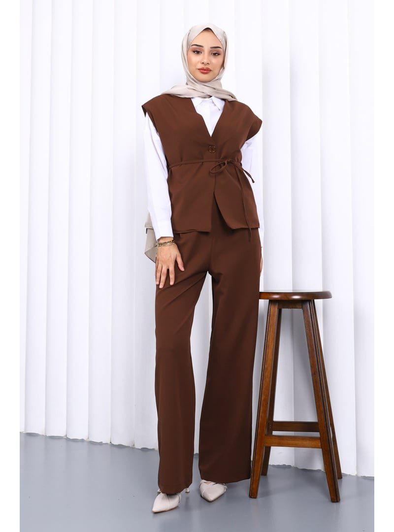İmaj Butik Kahverengi Yelek Pantolon İkili Takım